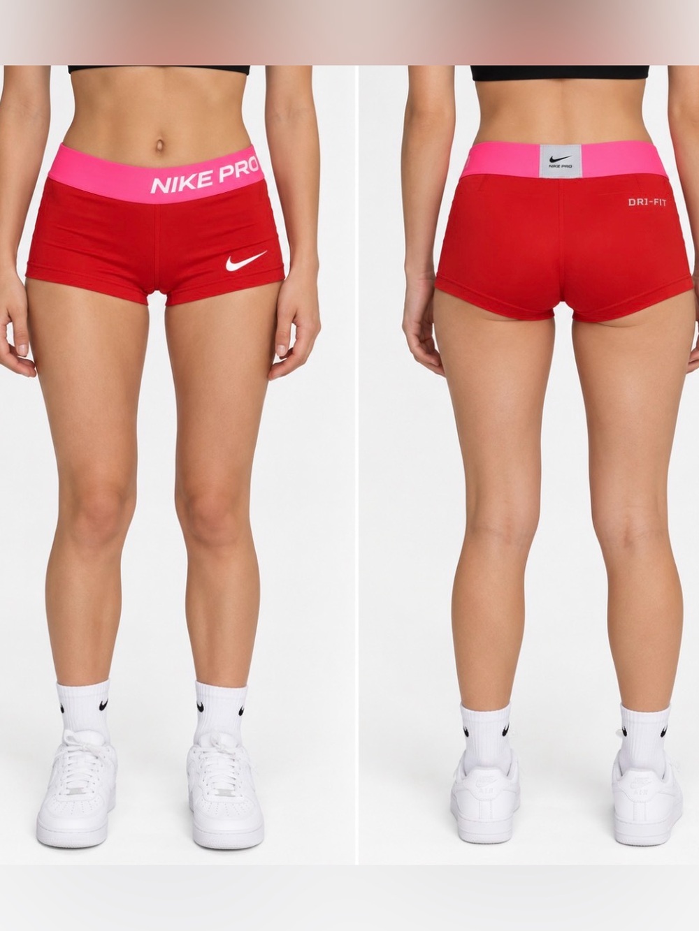 Nike Pro Compression Shorts Red Pink Waistband Dri-FIT Athletic Training Small